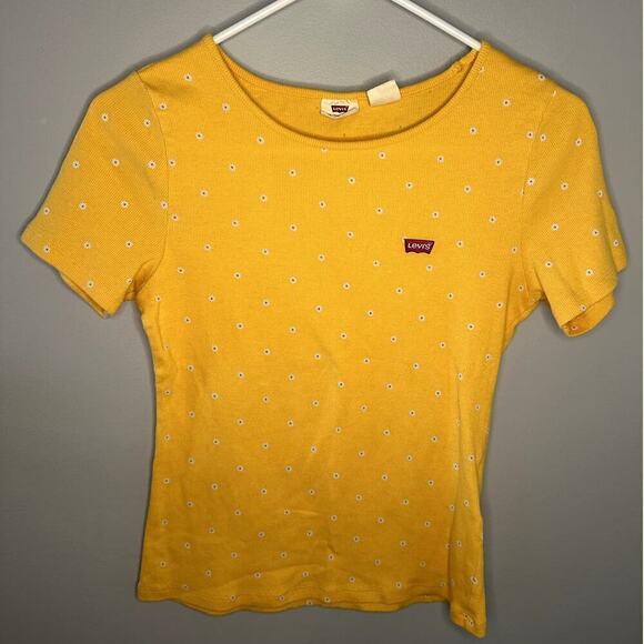 Levi's Daisy Floral Print Short Sleeve Ribbed Knit Baby T-Shirt Junior's Med Y2K - Picture 4 of 7